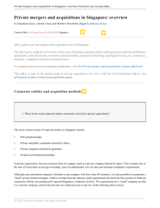 Private mergers and acquisitions in Singapore overview