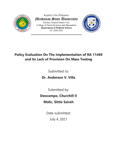 RA 11469 Policy Evaluation: Mass Testing