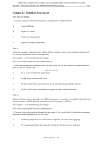 Nutrition Assessment Test Bank