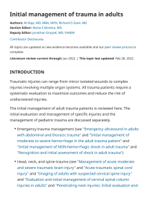UpToDate Initial management of trauma in adults