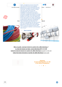 Calcul de chute de tension, formules de calcul de chute de tension électrique et section d'un câble triphasé ou monophasé