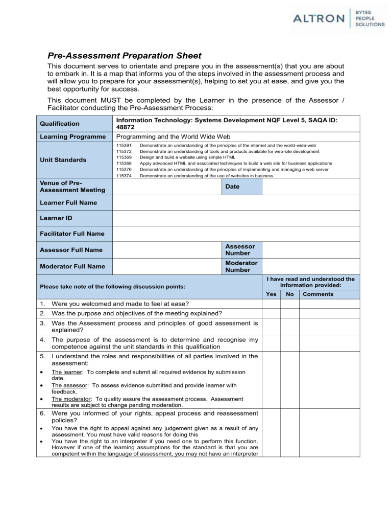 LP5 Assessment Preparation Documentation