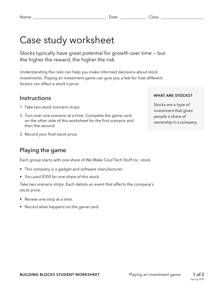 case study worksheets