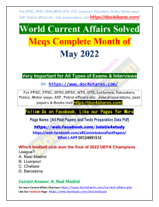 World Current Affairs Solved Mcqs Complete Month of May 2022