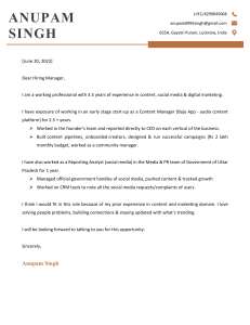 Anupam Singh Cover Letter