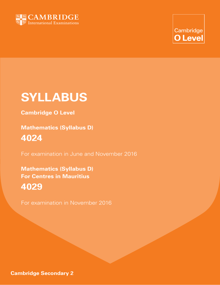 MATHEMATICS SYLLABUS D O LEVEL