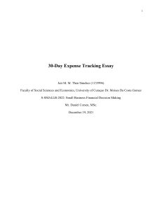 30 Day Expense Tracking Essay