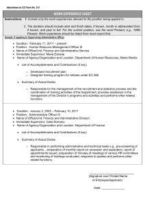 CS Form No. 212 Attachment - Work   Experience Sheet
