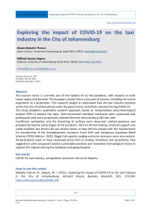 Explore the impact of COVID-19 on the Taxi industry in the City of Johannesburg