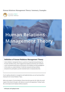 Human Relations Management Theory: Summary, Examples | NanoGlobals
