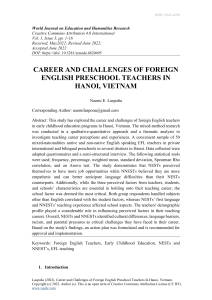 Career And Challenges of Foreign English Preschool Teachers in Hanoi, Vietnam