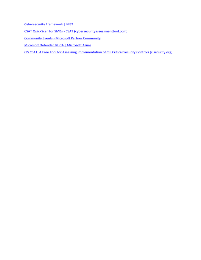 Cybersecurity Resources: NIST, CSAT, Microsoft Defender