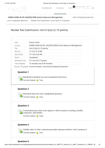 Human Resource Management Quiz Review: Employee Selection