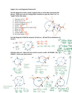 Arcs Angles and Segments Homework