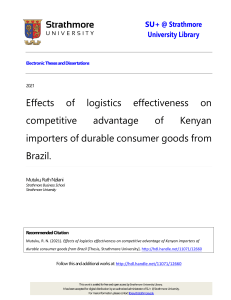 Effects of logistics effectiveness on competitive advantage of Kenyan importers of durable consumer goods from Brazil