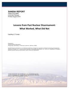 SAND2018-8690 UUR Lessons from Past Nuclear Disarmament FINAL 