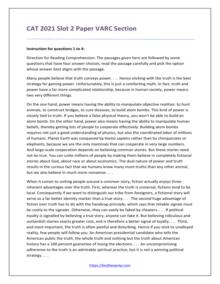CAT 2021 VARC Exam Paper