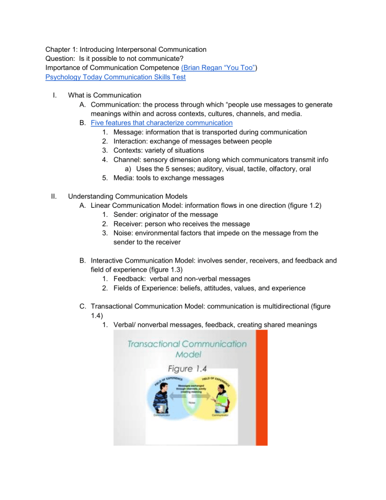 Chapter 1 Introducing Interpersonal Communication