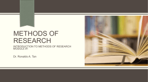 Methods of Research Lecture Slide - 1 Introduction to Research and Research Methods