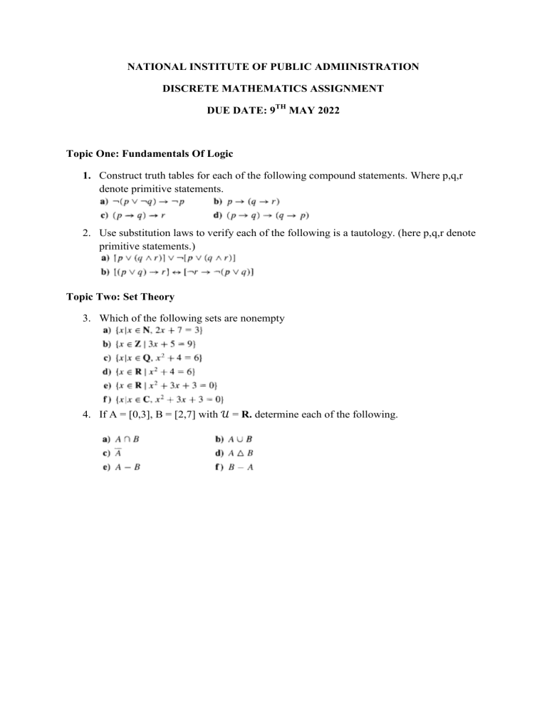 discrete mathematics week 1 assignment answers