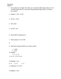 Algebra 1 Final Exam - High School