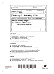 Edexcel Int. GCSE English Language A Paper 2: Poetry & Prose