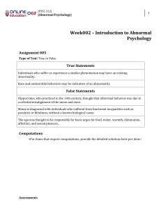 Abnormal Psychology Quiz: Introduction & Concepts