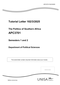 APC3701 Tutorial Letter 102/3/2025: Politics of Southern Africa Assignment