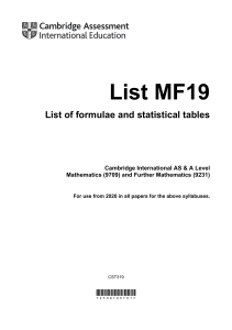 Cambridge A Level Maths Formula & Stats (MF19)