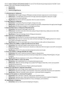 Philippine History: Compare & Contrast Study Guide