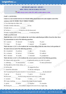 English 10 Exam: Global Success - Midterm 1, Test 5