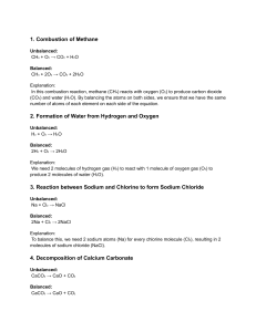 Balancing Chemical Equations Worksheet