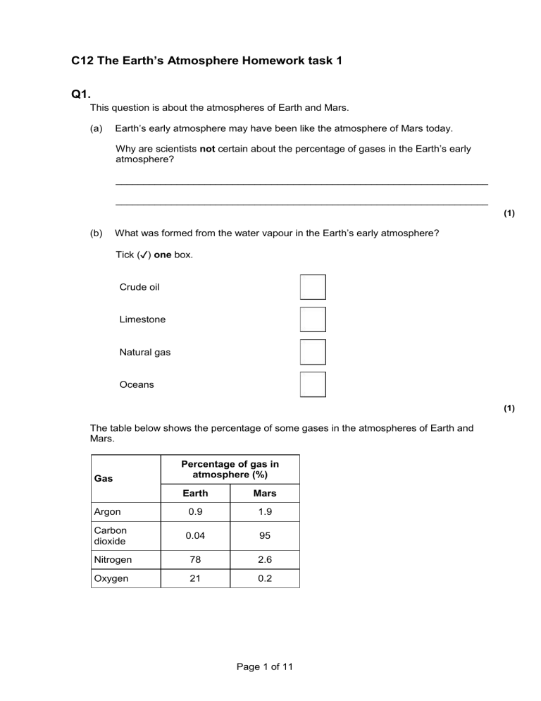 Science Homework Atmosphere Earth's Atmosphere Homework: Composition & Changes