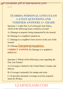 Florida Personal Lines Exam Questions & Answers