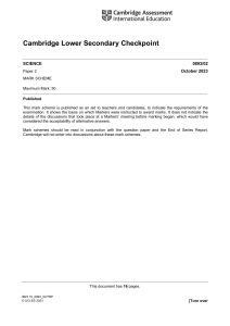 Science Checkpoint Mark Scheme: October 2023