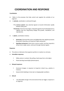 Coordination and Response: Biology Lesson Notes