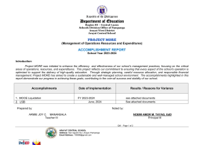 Project MORE Accomplishment Report SY 2023-2024