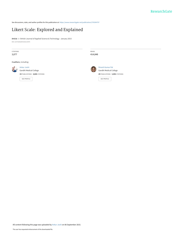 Likert Scale: Explored and Explained