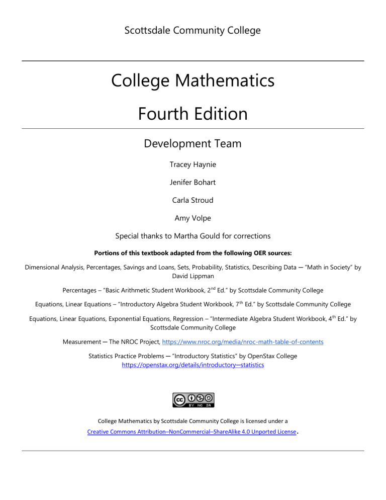 College Mathematics Textbook - Scottsdale Community College