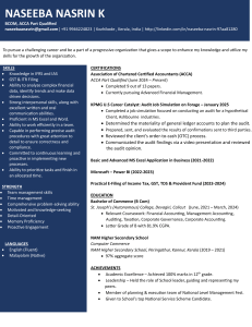 Naseeba Nasrin K - BCOM, ACCA Part Qualified - Resume