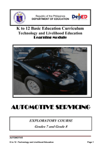 Automotive Servicing Learning Module K to 12 TLE Grades 7 & 8