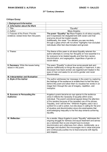 Critique Essay: Maya Angelou's Equality - High School