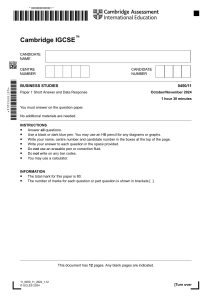 IGCSE Business Studies Paper 1: Short Answer & Data Response