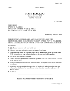 Math 1A03/1ZA3 Test: McMaster University, Spring 2018