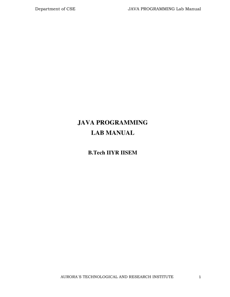 Java Programming Lab Manual - B.Tech II Year