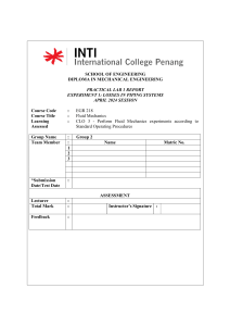 Piping System Losses: Fluid Mechanics Lab Report
