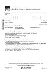 Cambridge IGCSE Mathematics Exam Paper 2 (Extended) - 2014