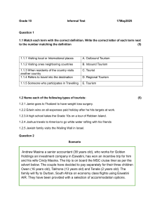Grade 10 Tourism Test: Concepts & Calculations