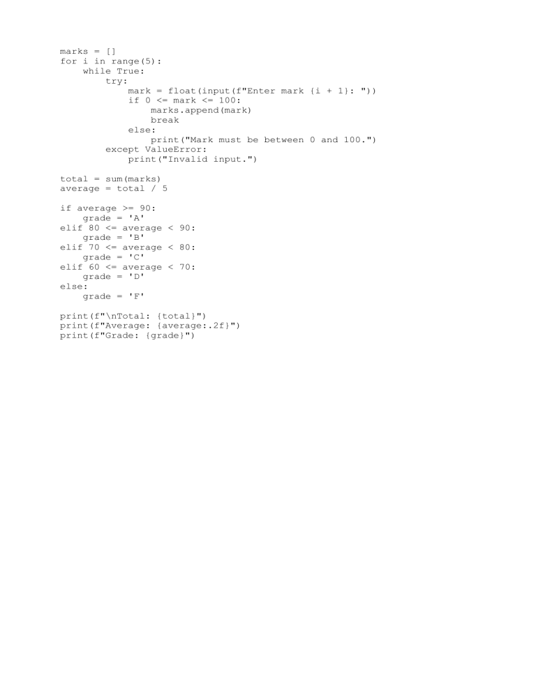 Python Grade Calculator Code Snippet