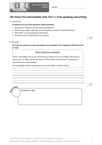 Life Vision Pre-intermediate Unit Test 1